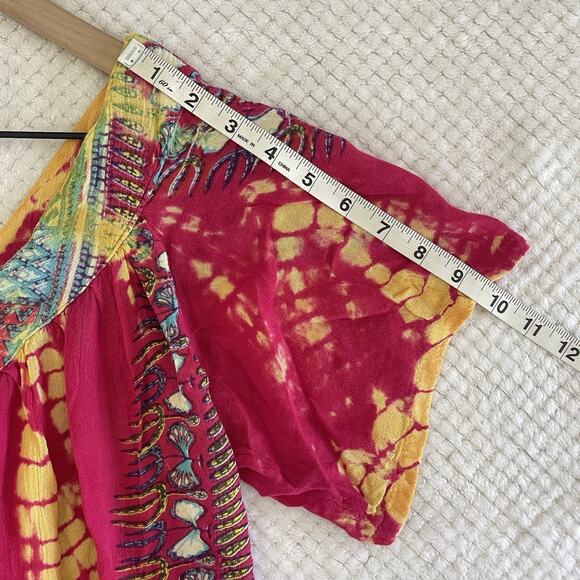 Sacred Threads Boho Tie Dye Top V-Neck Short Sleeve Flowy Hippie Festival S/M - Picture 14 of 14
